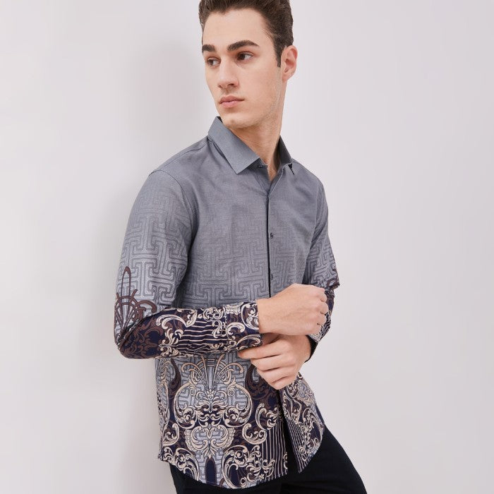 Odza Baju Atasan Kemeja Batik Pria Modern Slim Fit Solo Lengan Panjang Jumbo Didikia