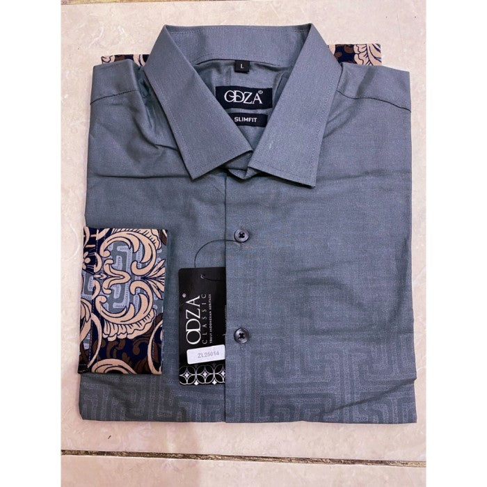 Odza Baju Atasan Kemeja Batik Pria Modern Slim Fit Solo Lengan Panjang Jumbo Didikia