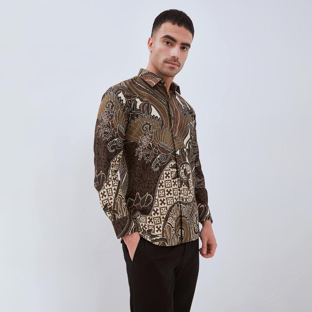 ODZACLASSIC Odza Set Seragam Kemeja Rok Couple Batik Pria Wanita Lengan Panjang Rok Lilit Kebaya Aswin Baju Batik Pasangan Slim Fit Kain Katun Printing 40s Motif Unik Orisinal