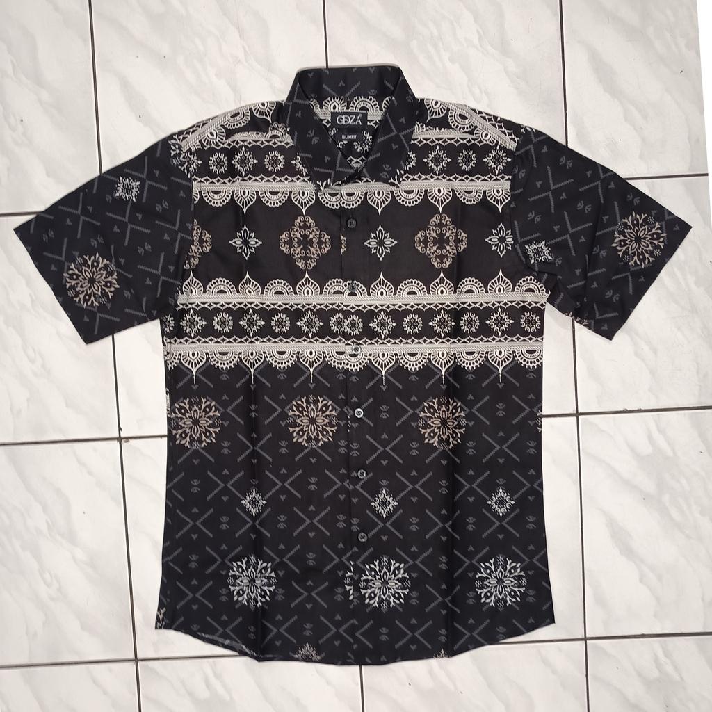 ODZA Classic Kemeja Batik Pria Lengan Pendek Slim Fit Regular Jumbo Kasual Modern Cretaria Bahan Katun Nyaman Motif Elegan