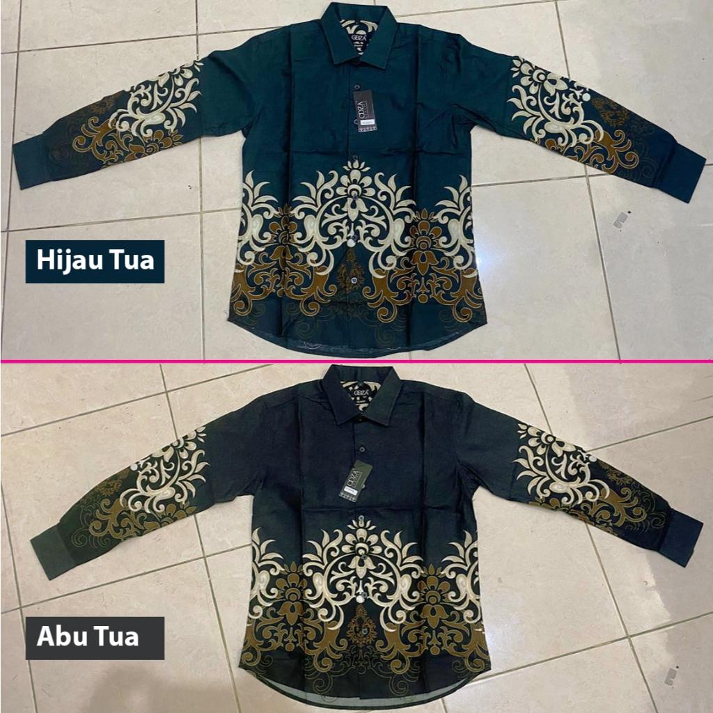 Odza Baju Kemeja Batik Slim Regular Fit Pria Lengan Panjang Modern Hitam Abu tua Waradana