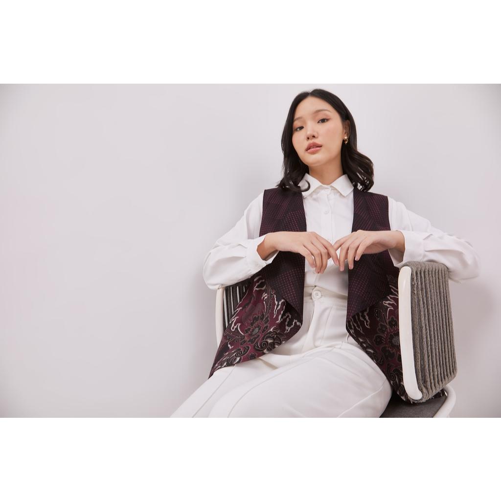 Odza Rompi Batik Outer Vest Wanita Baju Luaran Allsize Cathy Merah Maroon