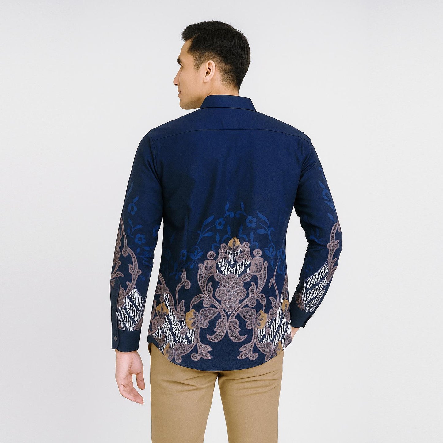 Odza Set Atasan Batik Katun Lengan Panjang Outer Luaran Bolak Balik Pasangan Pria Wanita Couple Panggenan Biru Baju Motif