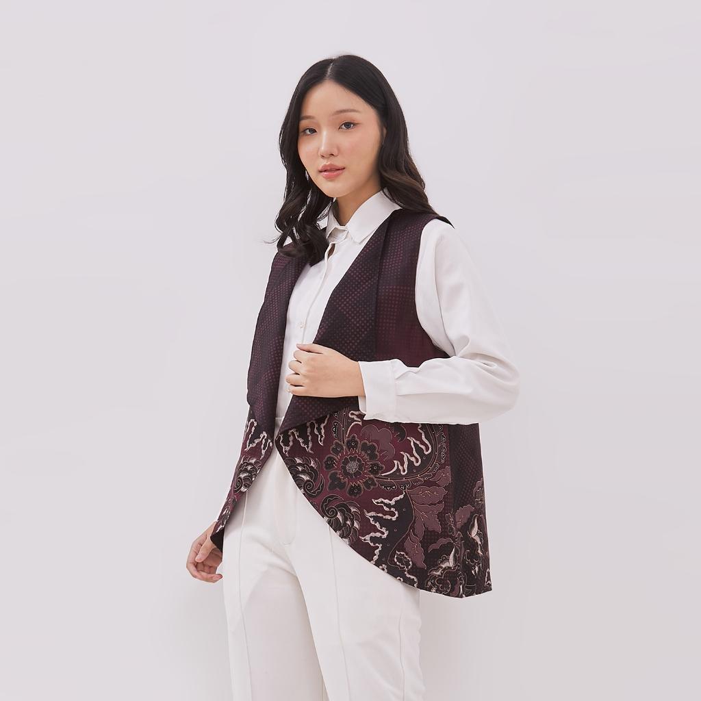 Odza Rompi Batik Outer Vest Wanita Baju Luaran Allsize Cathy Merah Maroon