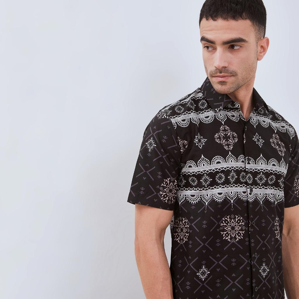 ODZA Classic Kemeja Batik Pria Lengan Pendek Slim Fit Regular Jumbo Kasual Modern Cretaria Bahan Katun Nyaman Motif Elegan