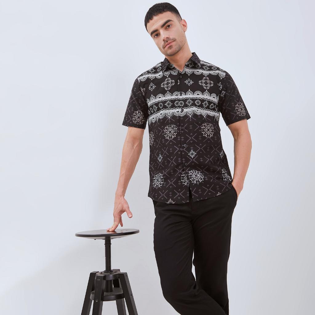 ODZA Classic Kemeja Batik Pria Lengan Pendek Slim Fit Regular Jumbo Kasual Modern Cretaria Bahan Katun Nyaman Motif Elegan