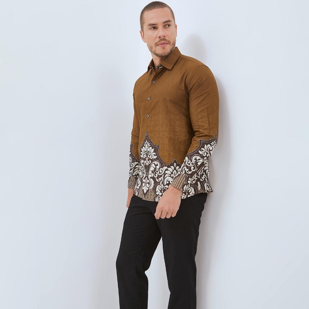 Odza Set Atasan Batik Lengan Panjang Outer Luaran Bolak Balik Pria Wanita Couple Panggenan Coklat