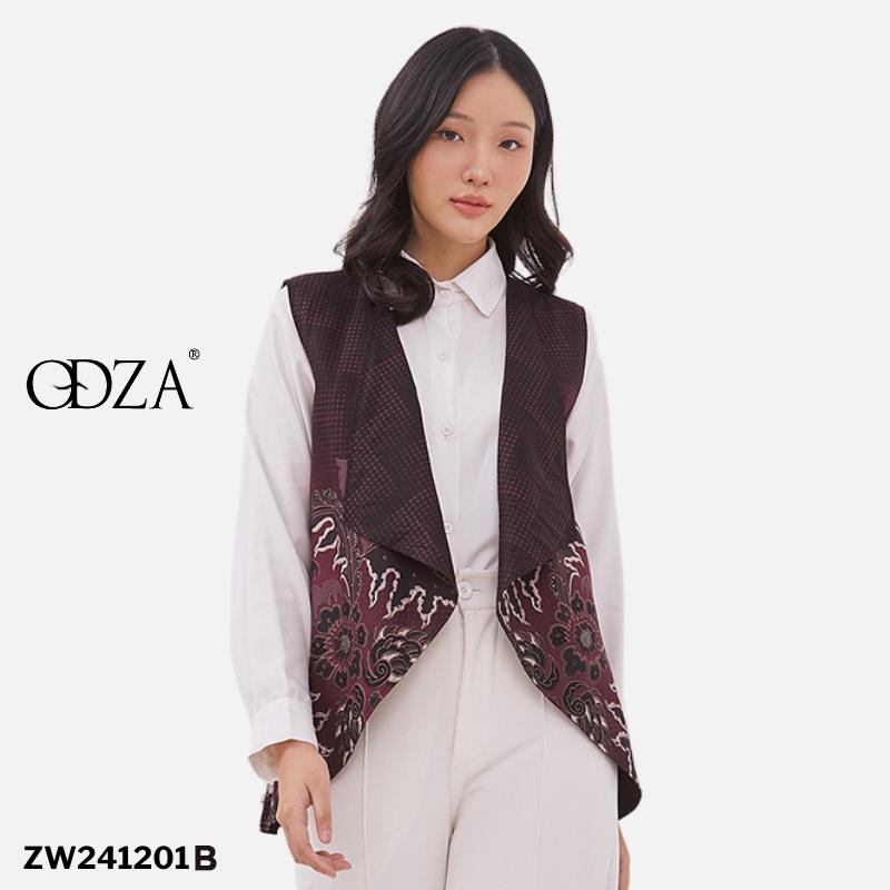 Odza Couple Set Kemeja Batik Lengan Pendek Pria Rompi Wanita Outer Vest Luaran Allsize Merah Maroon