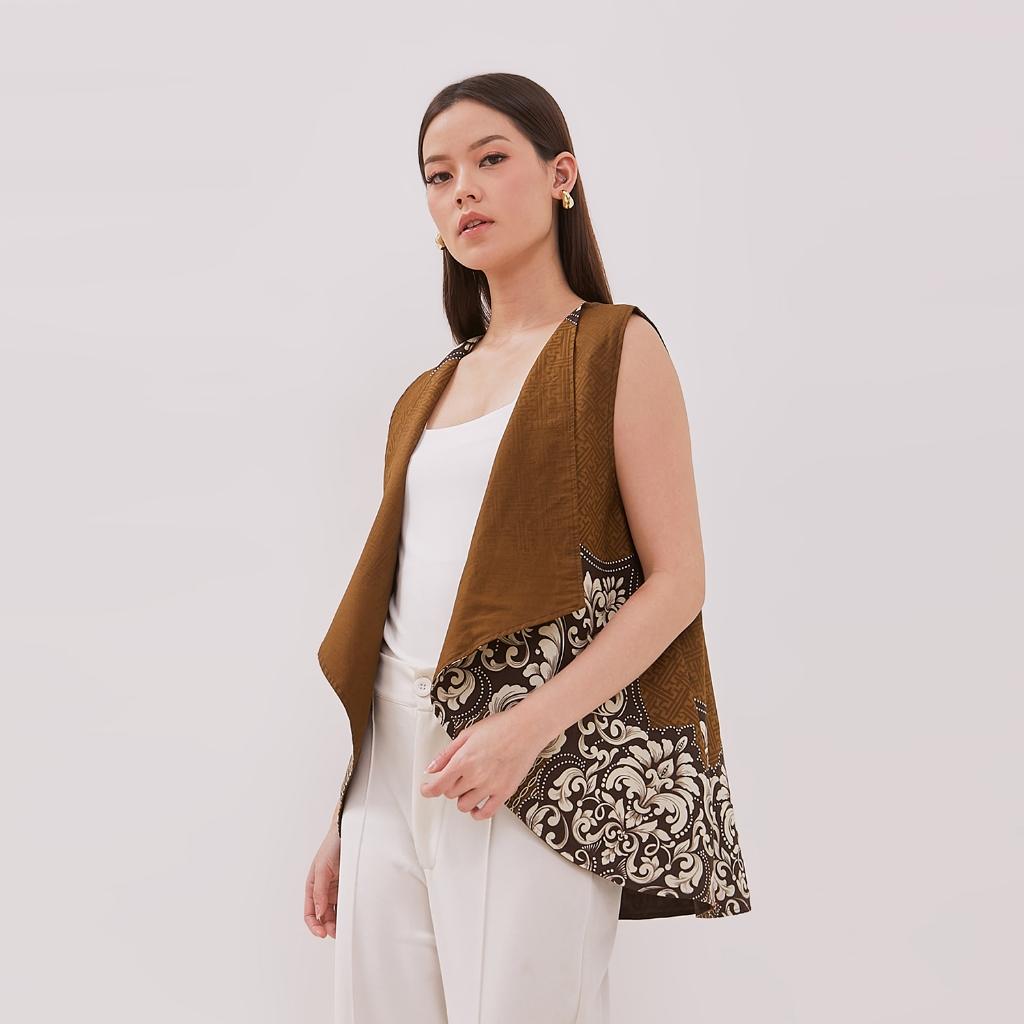 Odza Set Atasan Batik Lengan Panjang Outer Luaran Bolak Balik Pria Wanita Couple Panggenan Coklat