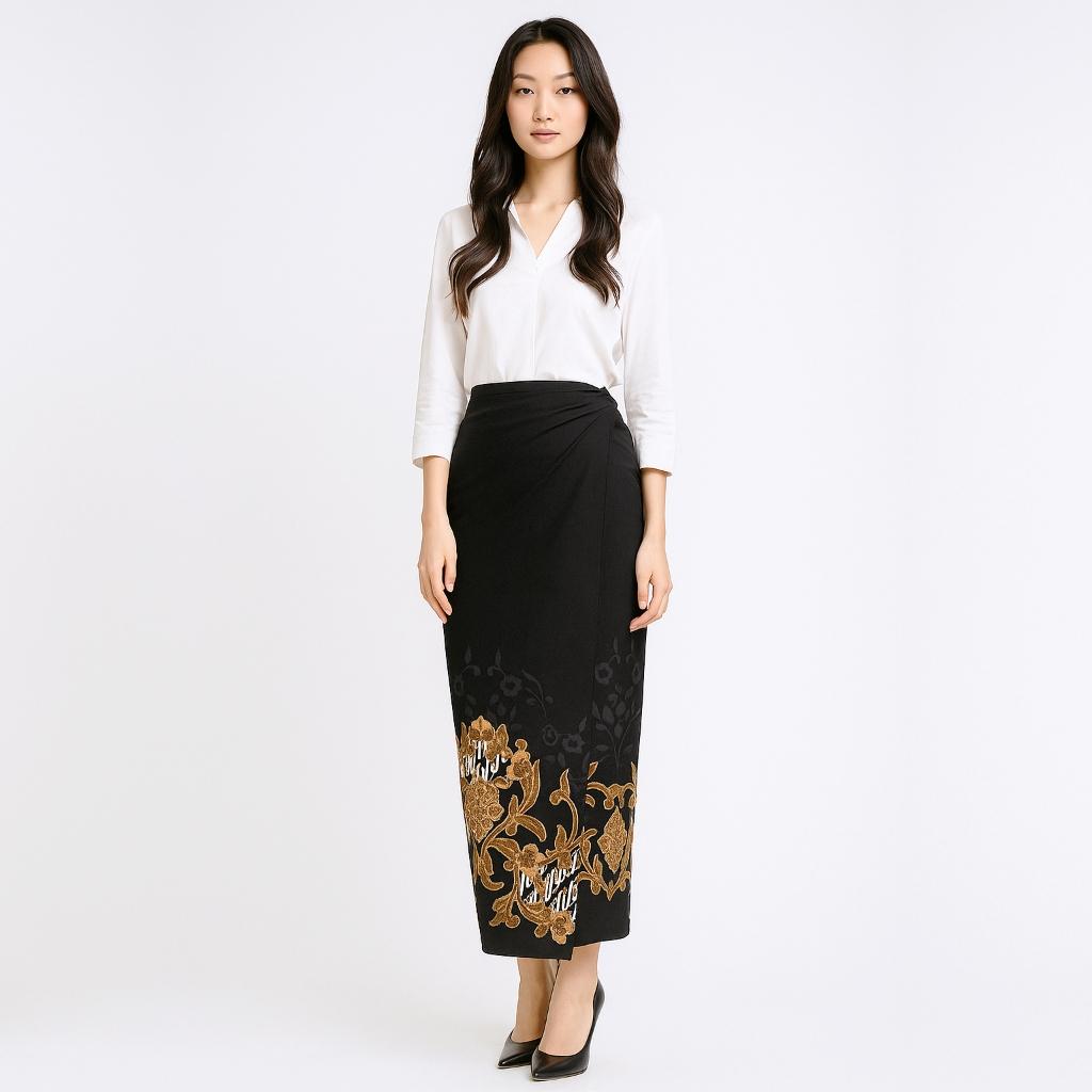 Odza Bawahan Rok Lilit Batik Tradisional Kebaya Wanita Free Ring Hitam Formal Nyaman Motif Katun Hanusa Panjang Wisuda Casual