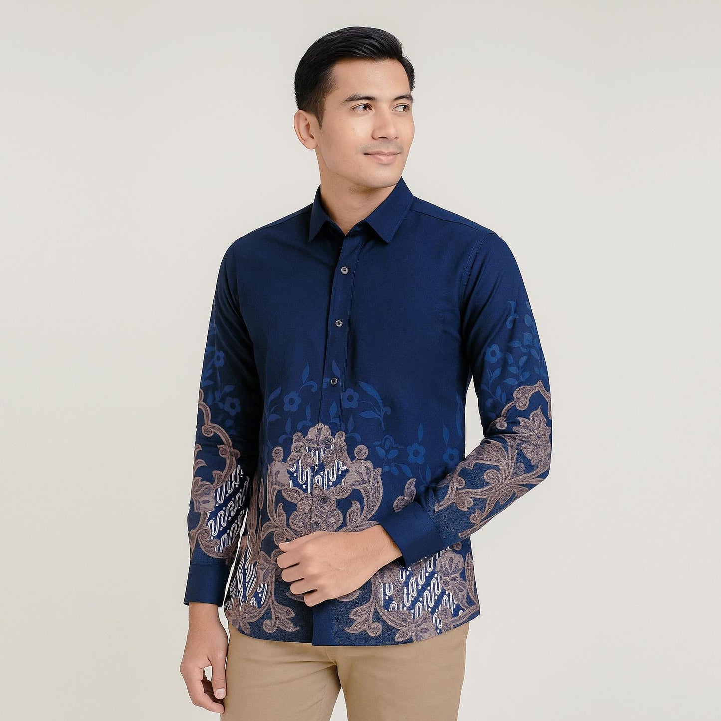 Odza Set Atasan Batik Katun Lengan Panjang Outer Luaran Bolak Balik Pasangan Pria Wanita Couple Panggenan Biru Baju Motif