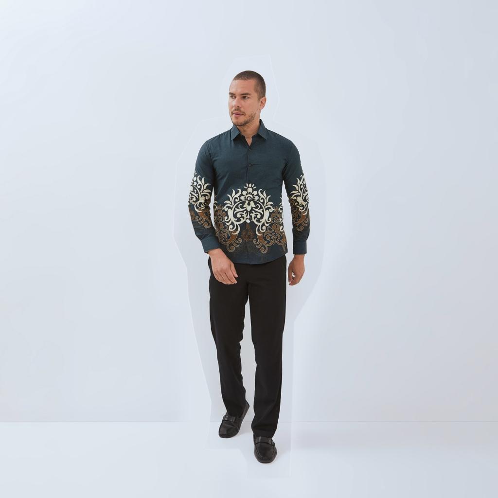 Odza Baju Atasan Batik Solo Slim dan Regular Fit Modern Lengan Panjang Hijau Kurama