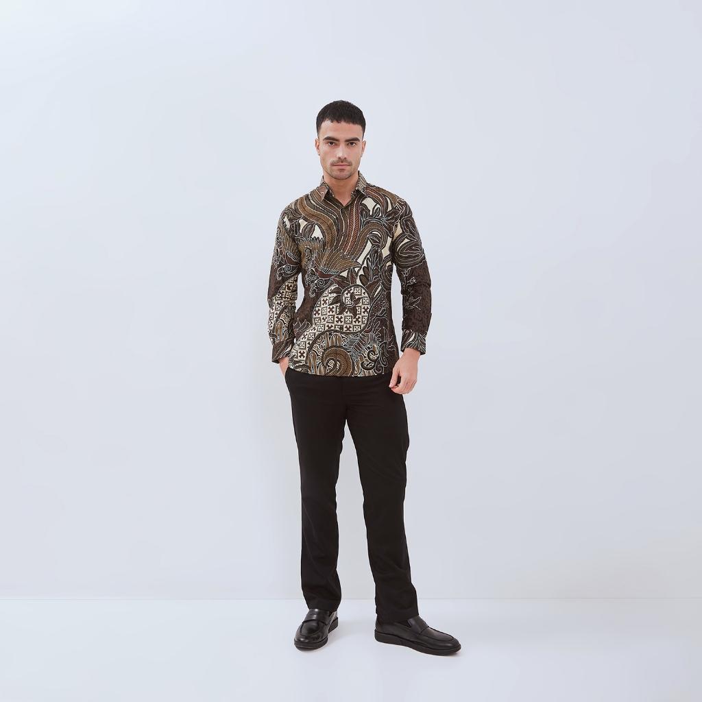 ODZACLASSIC Odza Set Seragam Kemeja Rok Couple Batik Pria Wanita Lengan Panjang Rok Lilit Kebaya Aswin Baju Batik Pasangan Slim Fit Kain Katun Printing 40s Motif Unik Orisinal