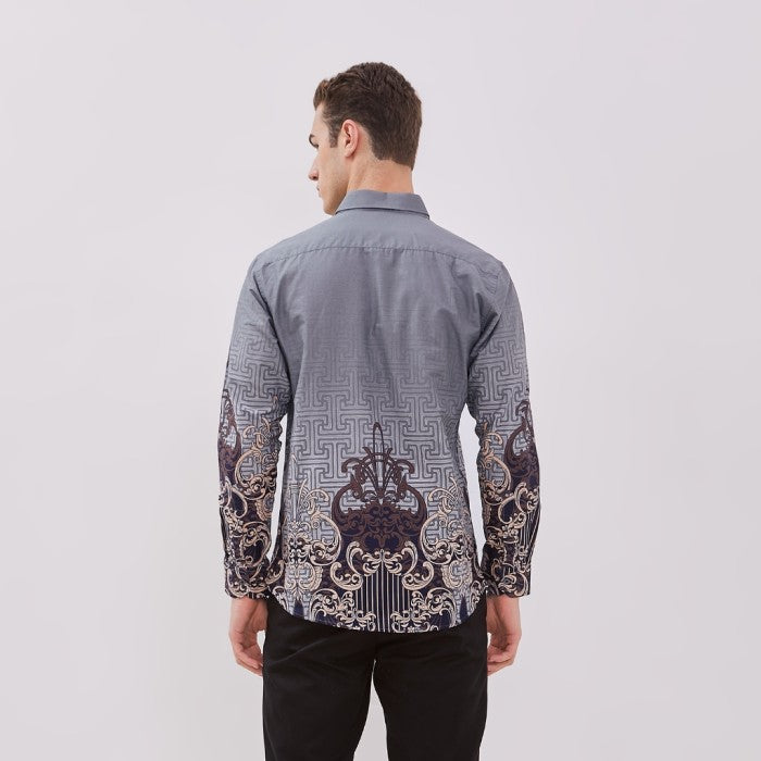 Odza Baju Atasan Kemeja Batik Pria Modern Slim Fit Solo Lengan Panjang Jumbo Didikia