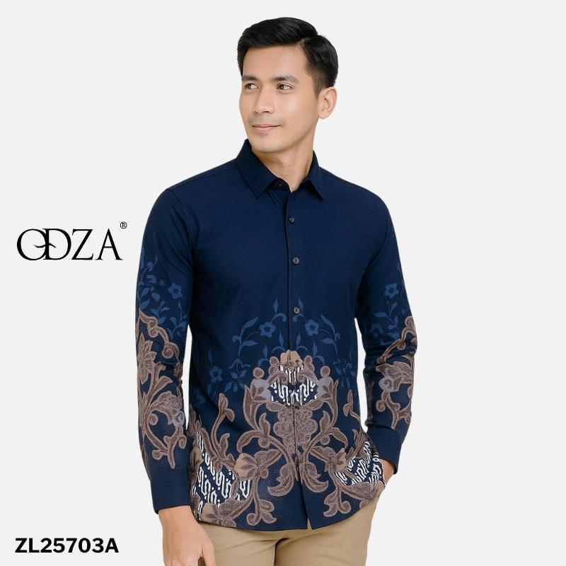 Odza Set Atasan Batik Katun Lengan Panjang Outer Luaran Bolak Balik Pasangan Pria Wanita Couple Panggenan Biru Baju Motif