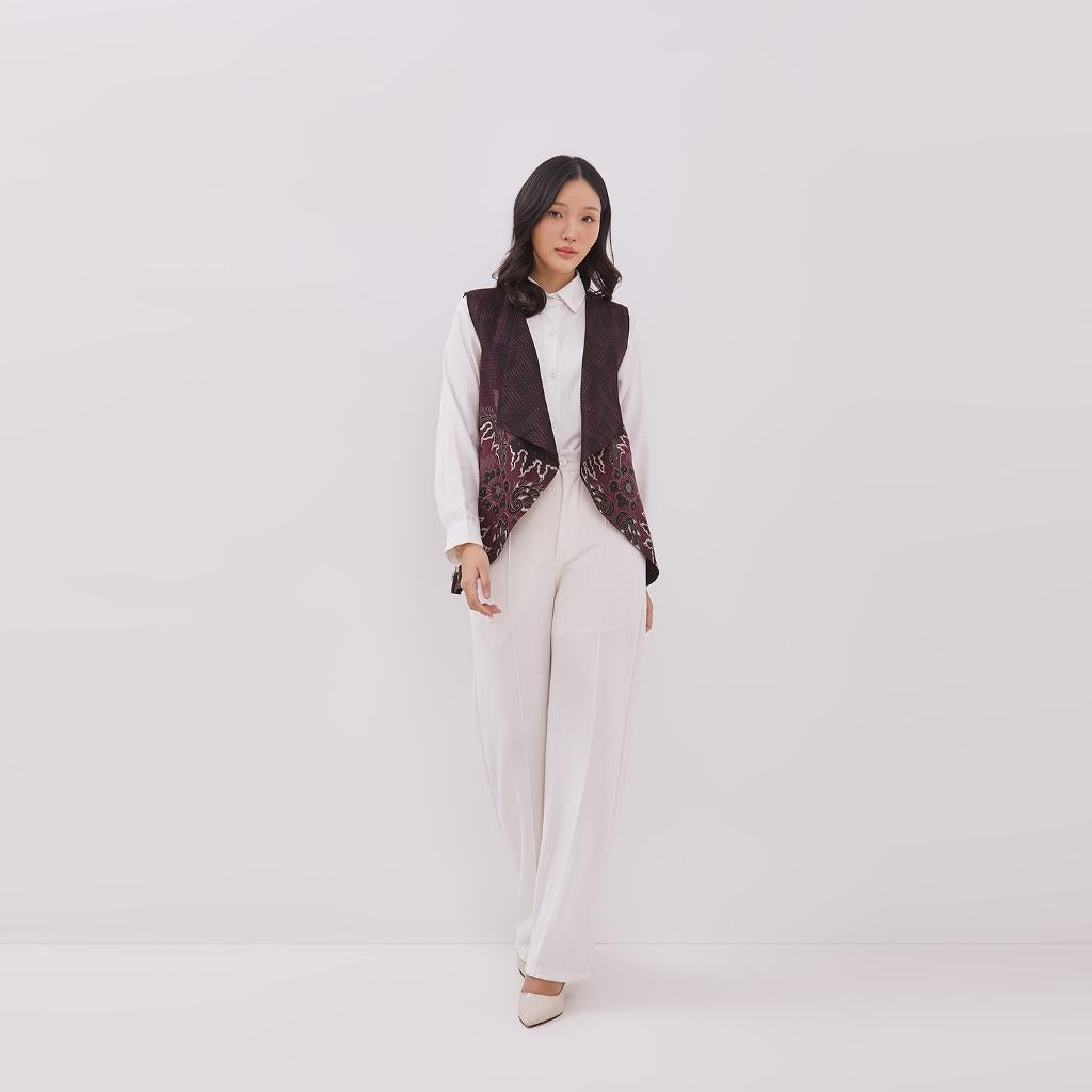 Odza Rompi Batik Outer Vest Wanita Baju Luaran Allsize Cathy Merah Maroon