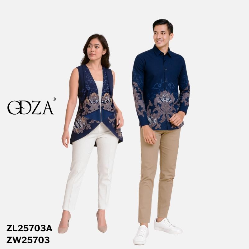 Odza Set Atasan Batik Katun Lengan Panjang Outer Luaran Bolak Balik Pasangan Pria Wanita Couple Panggenan Biru Baju Motif