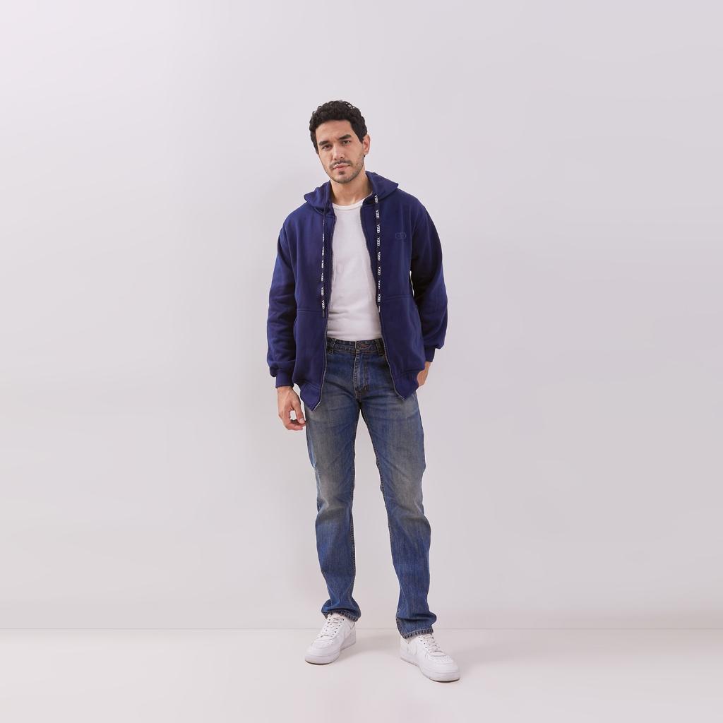 Odza Sweater Resleting Jaket Hoodie Unisex Pria Wanita Fleece Casual Style Navy