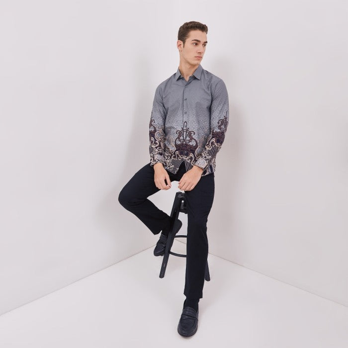 Odza Baju Atasan Kemeja Batik Pria Modern Slim Fit Solo Lengan Panjang Jumbo Didikia