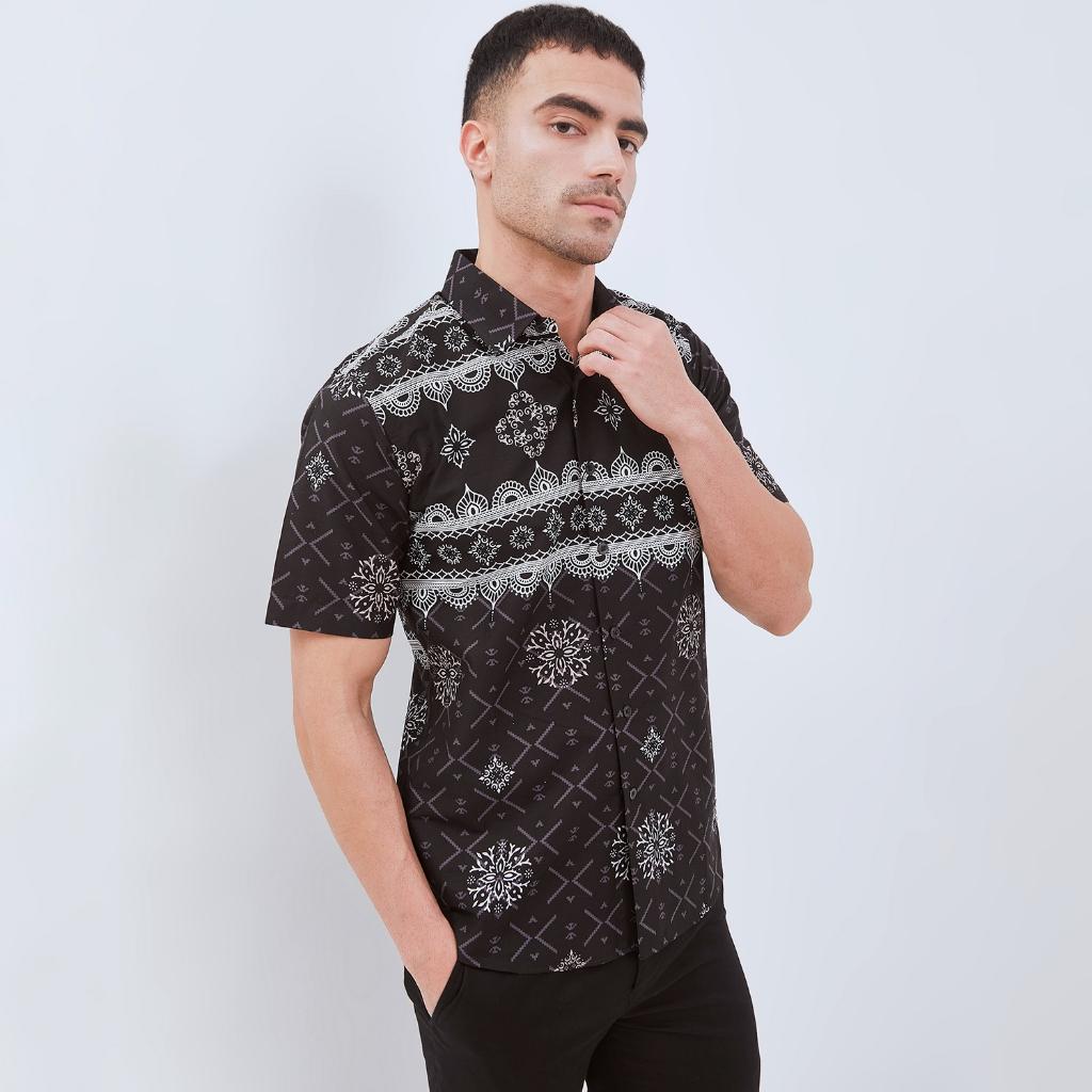 ODZA Classic Kemeja Batik Pria Lengan Pendek Slim Fit Regular Jumbo Kasual Modern Cretaria Bahan Katun Nyaman Motif Elegan
