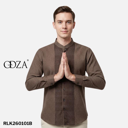 Odza Baju Kemeja Koko Pria Lengan Panjang Regular Fit Modern Askarita Biru Tua