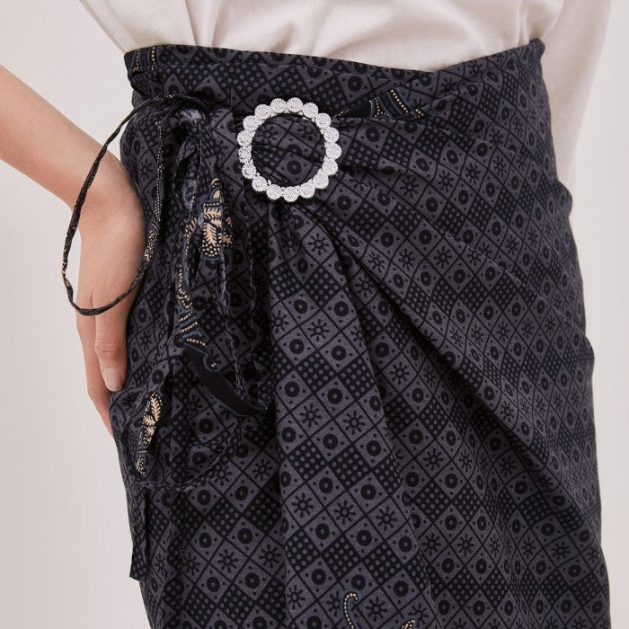 Odza Bawahan Rok Lilit Batik Tradisional Kebaya Wanita Free Ring Abu-abu Hanusa