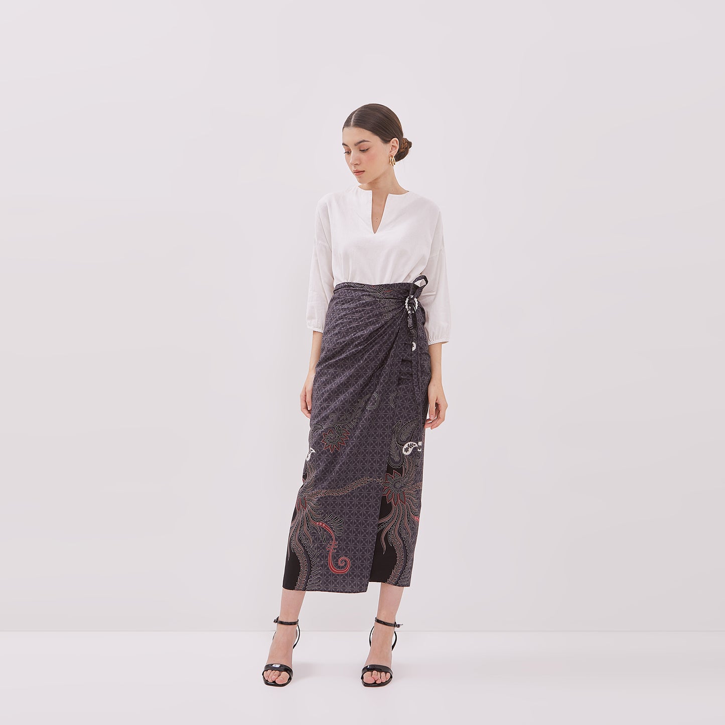 Odza Bawahan Rok Lilit Batik Tradisional Kebaya Wanita Free Ring Abu-abu Hanusa