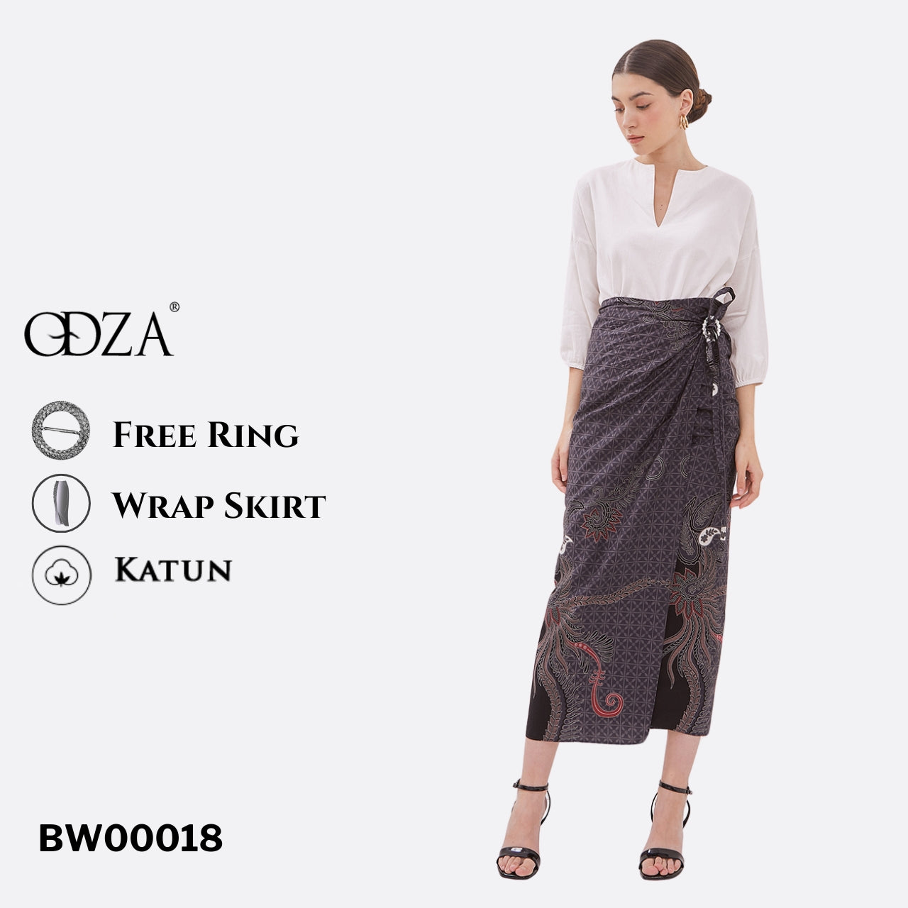 Odza Bawahan Rok Lilit Batik Tradisional Kebaya Wanita Free Ring Abu-abu Hanusa