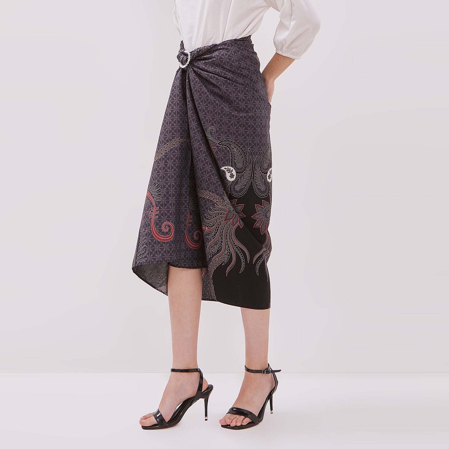 Odza Bawahan Rok Lilit Batik Tradisional Kebaya Wanita Free Ring Abu-abu Hanusa
