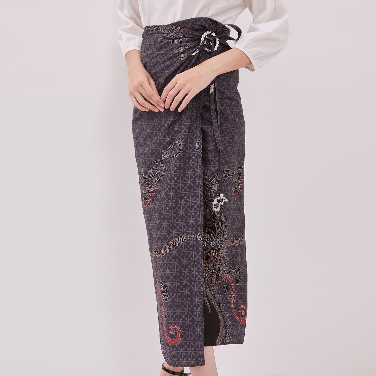 Odza Bawahan Rok Lilit Batik Tradisional Kebaya Wanita Free Ring Abu-abu Hanusa