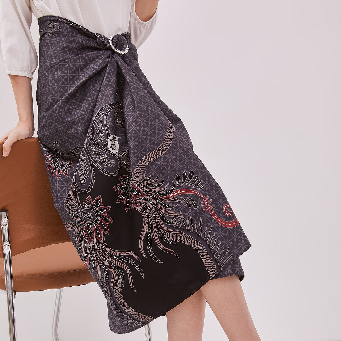 Odza Bawahan Rok Lilit Batik Tradisional Kebaya Wanita Free Ring Abu-abu Hanusa