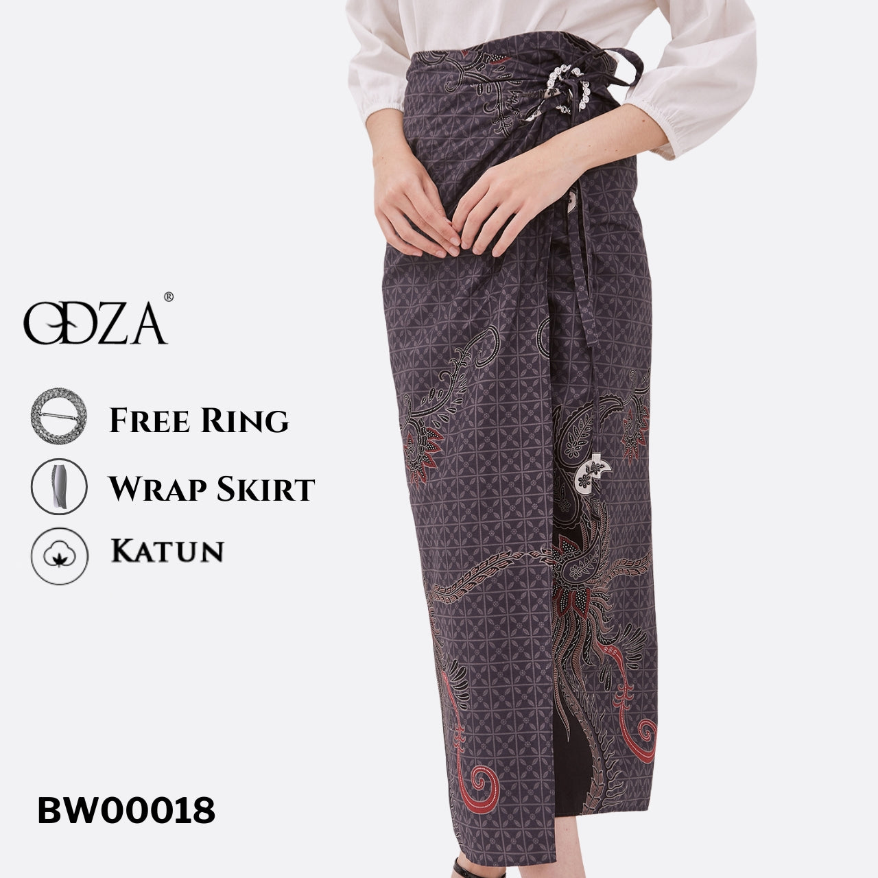 Odza Bawahan Rok Lilit Batik Tradisional Kebaya Wanita Free Ring Abu-abu Hanusa