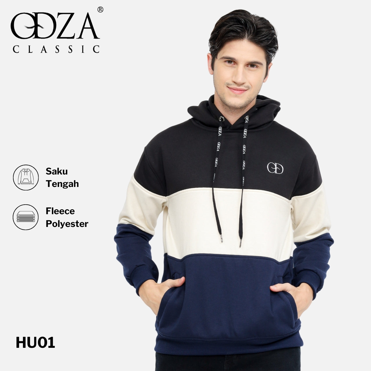 Odza Jaket Sweater Hoodie Luaran Pria Wanita Fleece Premium Tebal 3 Warna Tricolor