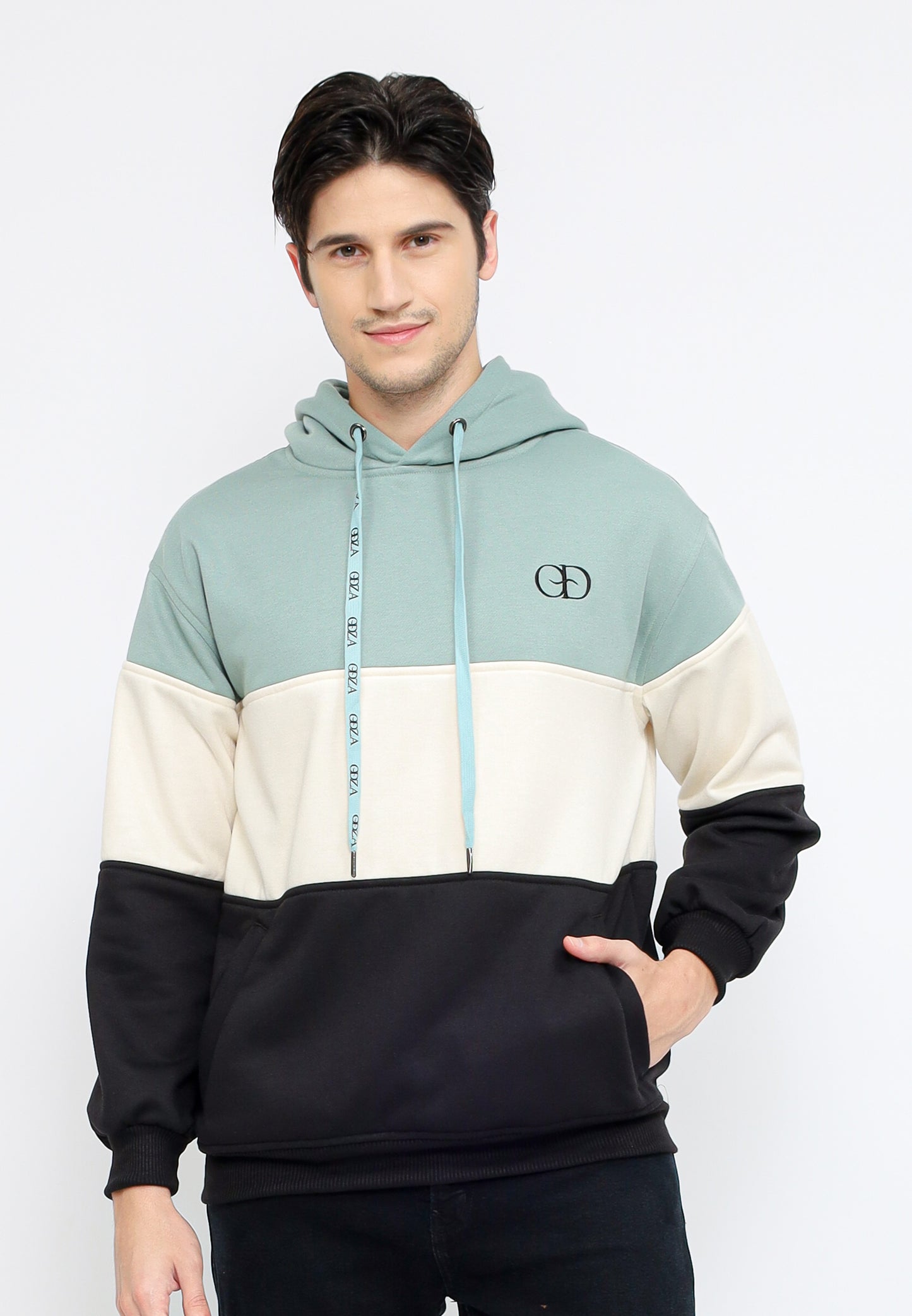 Odza Jaket Sweater Pria Wanita Luaran Hoodie Soft Fleece Premium Tebal 3 Warna Hijau Sage Tricolor