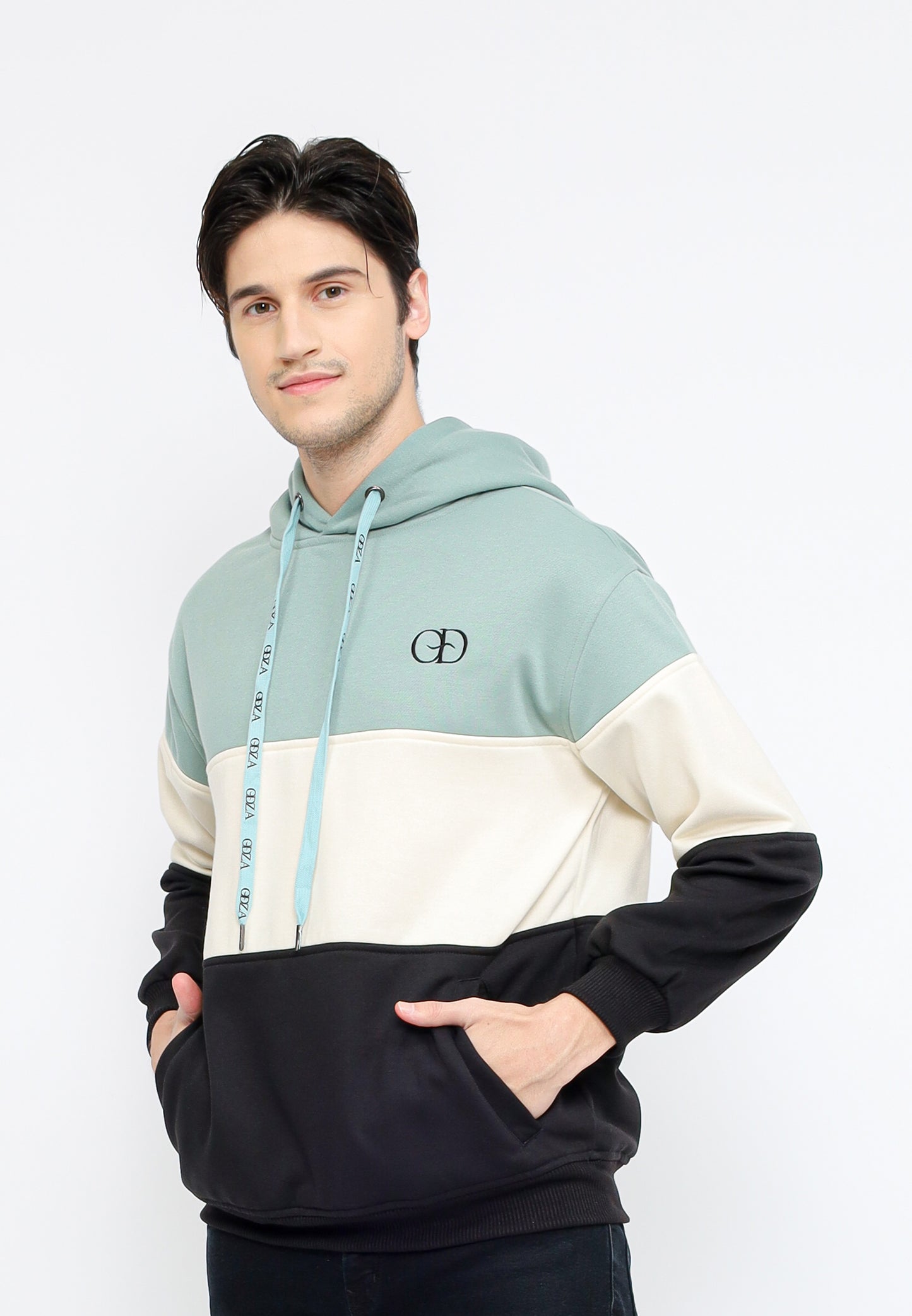 Odza Jaket Sweater Pria Wanita Luaran Hoodie Soft Fleece Premium Tebal 3 Warna Hijau Sage Tricolor