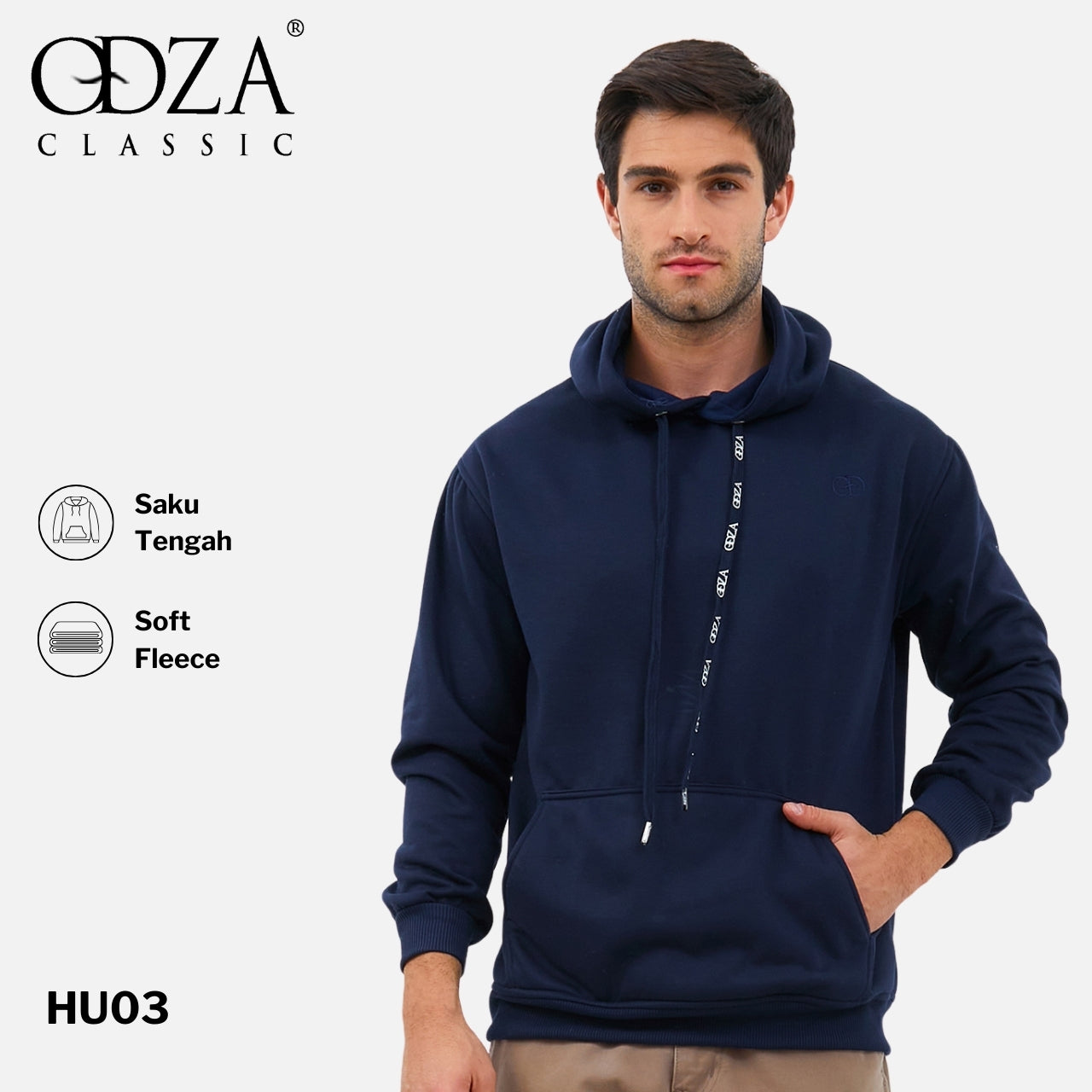 Odza Sweater Resleting Jaket Hoodie Unisex Pria Wanita Fleece Casual Style Navy