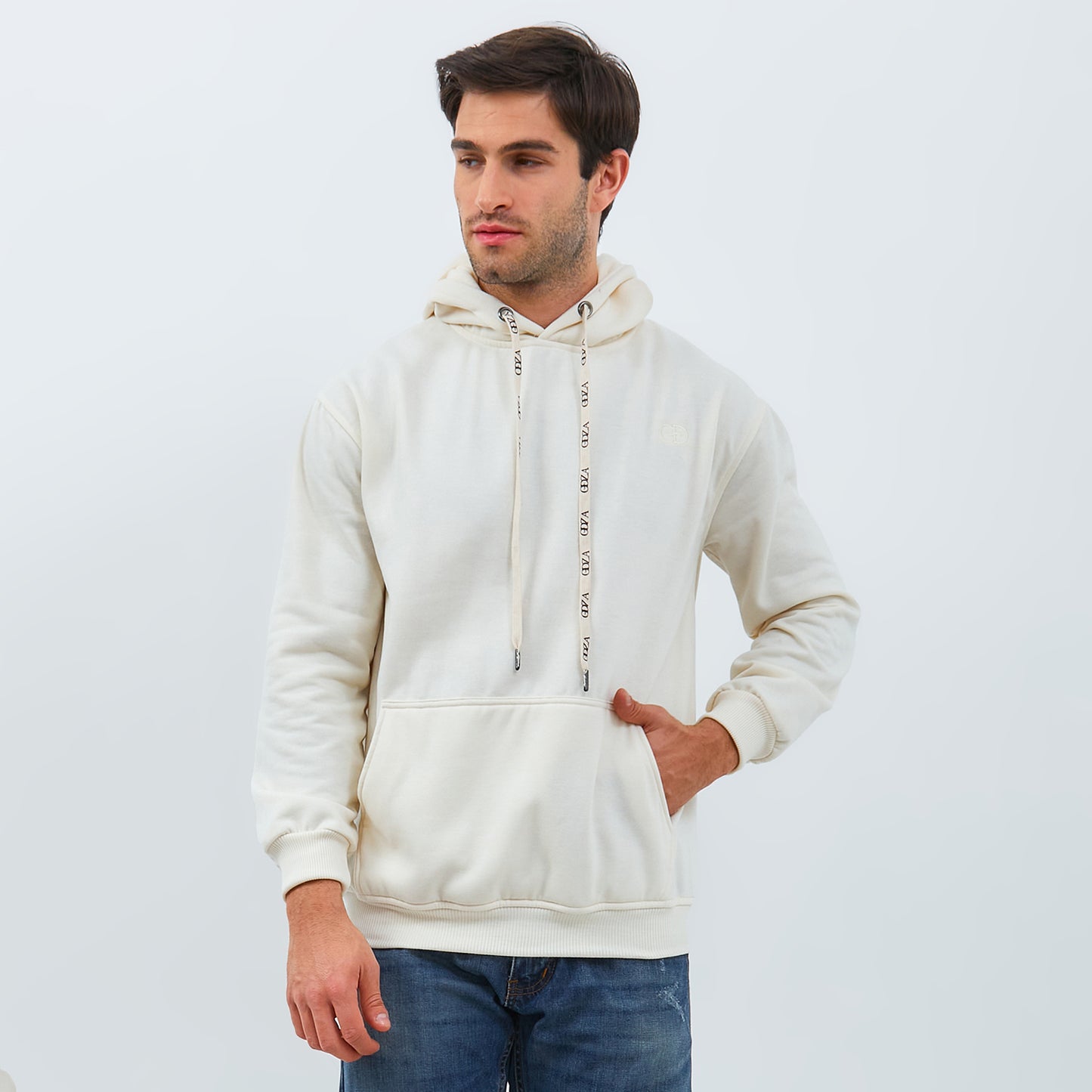 Odza Sweater Jaket Hoodie Pria Wanita Fleece Tebal Kasual Street Style Polos Cream