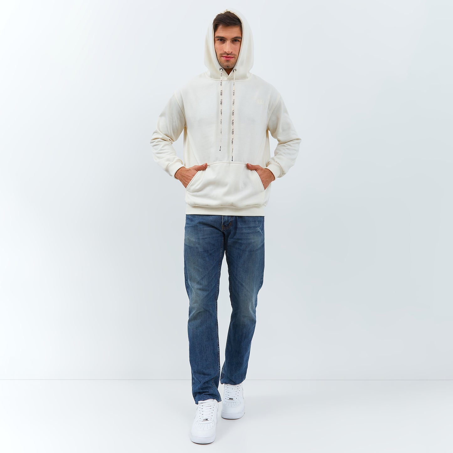 Odza Sweater Jaket Hoodie Pria Wanita Fleece Tebal Kasual Street Style Polos Cream