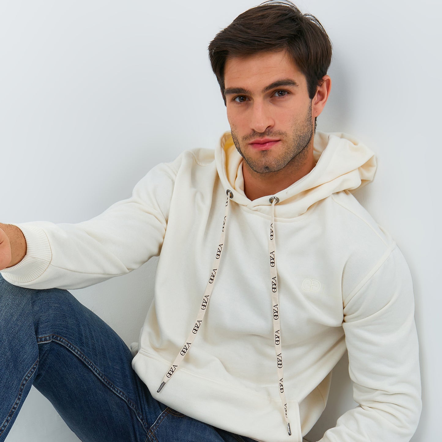 Odza Sweater Jaket Hoodie Pria Wanita Fleece Tebal Kasual Street Style Polos Cream
