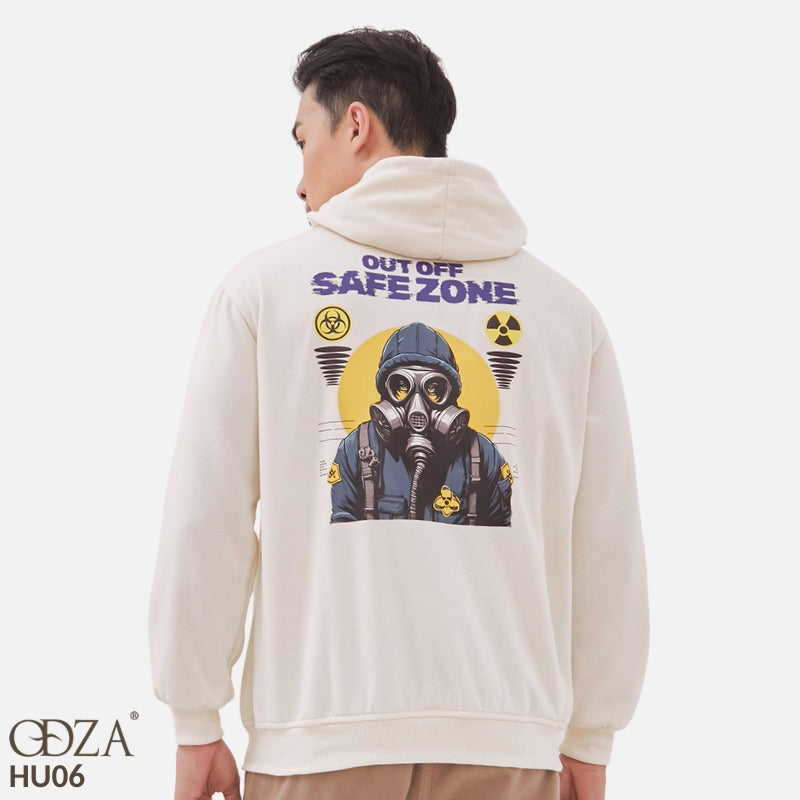 Odza Jaket Sweater Hoodie Pria Wanita Fleece Tebal Casual Street Style Printing Cream Safezone