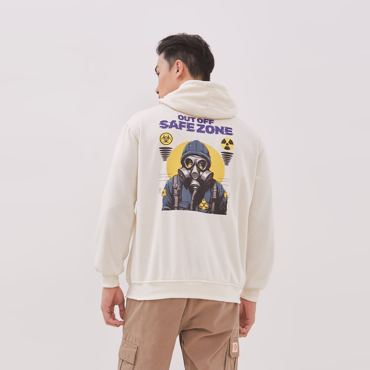 Odza Jaket Sweater Hoodie Pria Wanita Fleece Tebal Casual Street Style Printing Cream Safezone