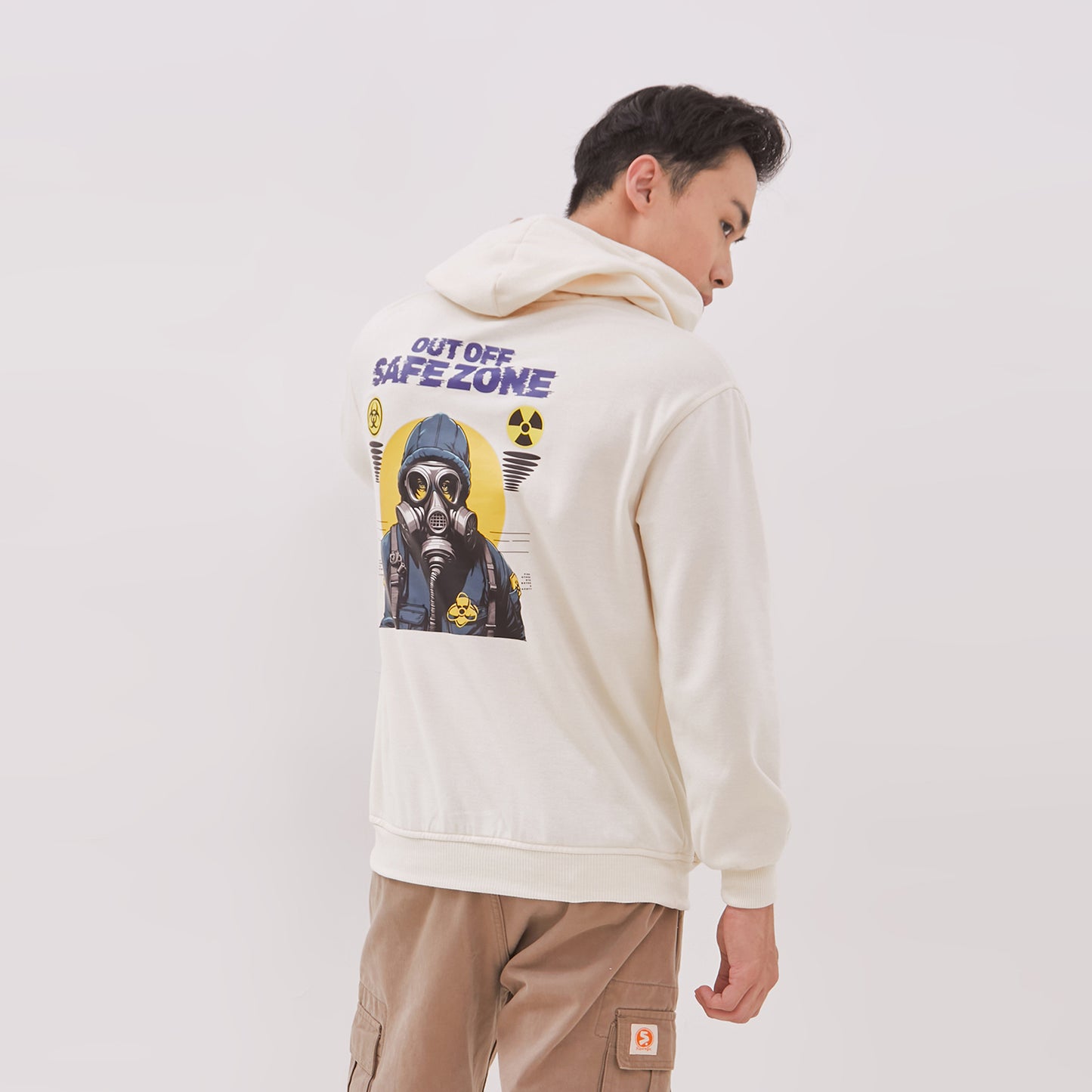 Odza Jaket Sweater Hoodie Pria Wanita Fleece Tebal Casual Street Style Printing Cream Safezone