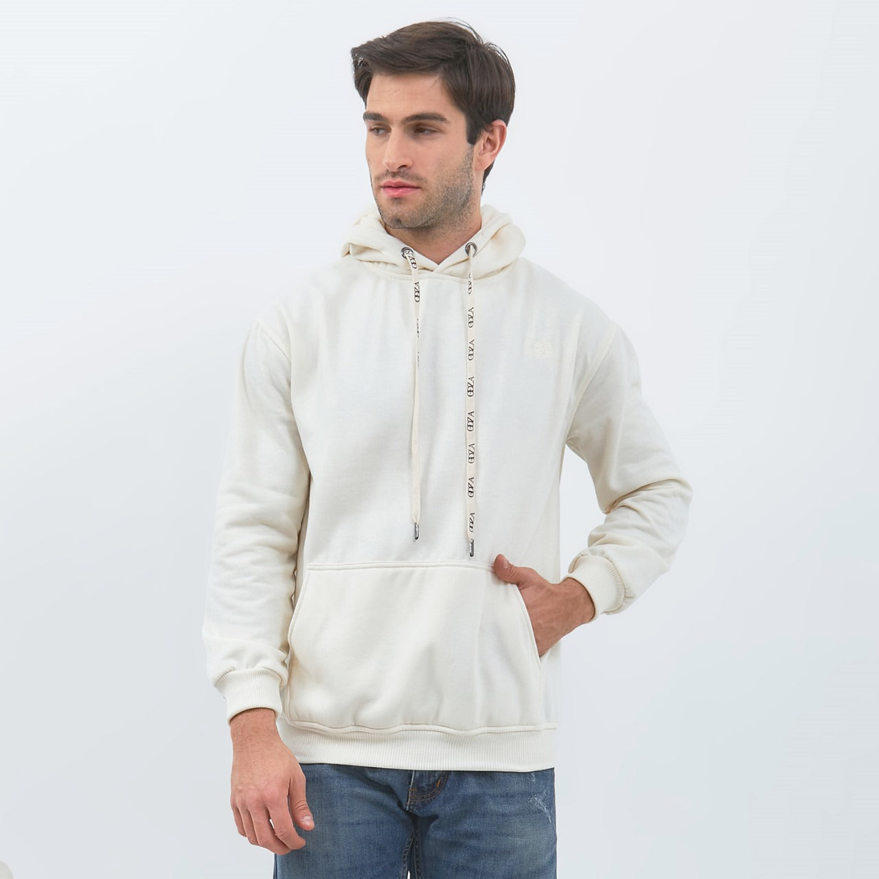 Odza Jaket Sweater Hoodie Pria Wanita Fleece Tebal Casual Street Style Printing Cream Safezone