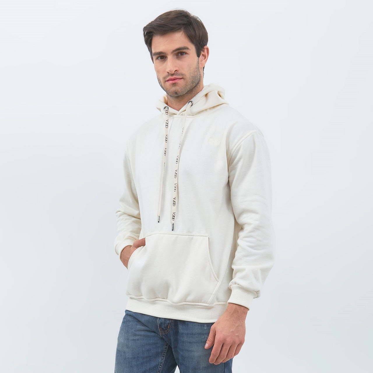 Odza Jaket Sweater Hoodie Pria Wanita Fleece Tebal Casual Street Style Printing Cream Safezone