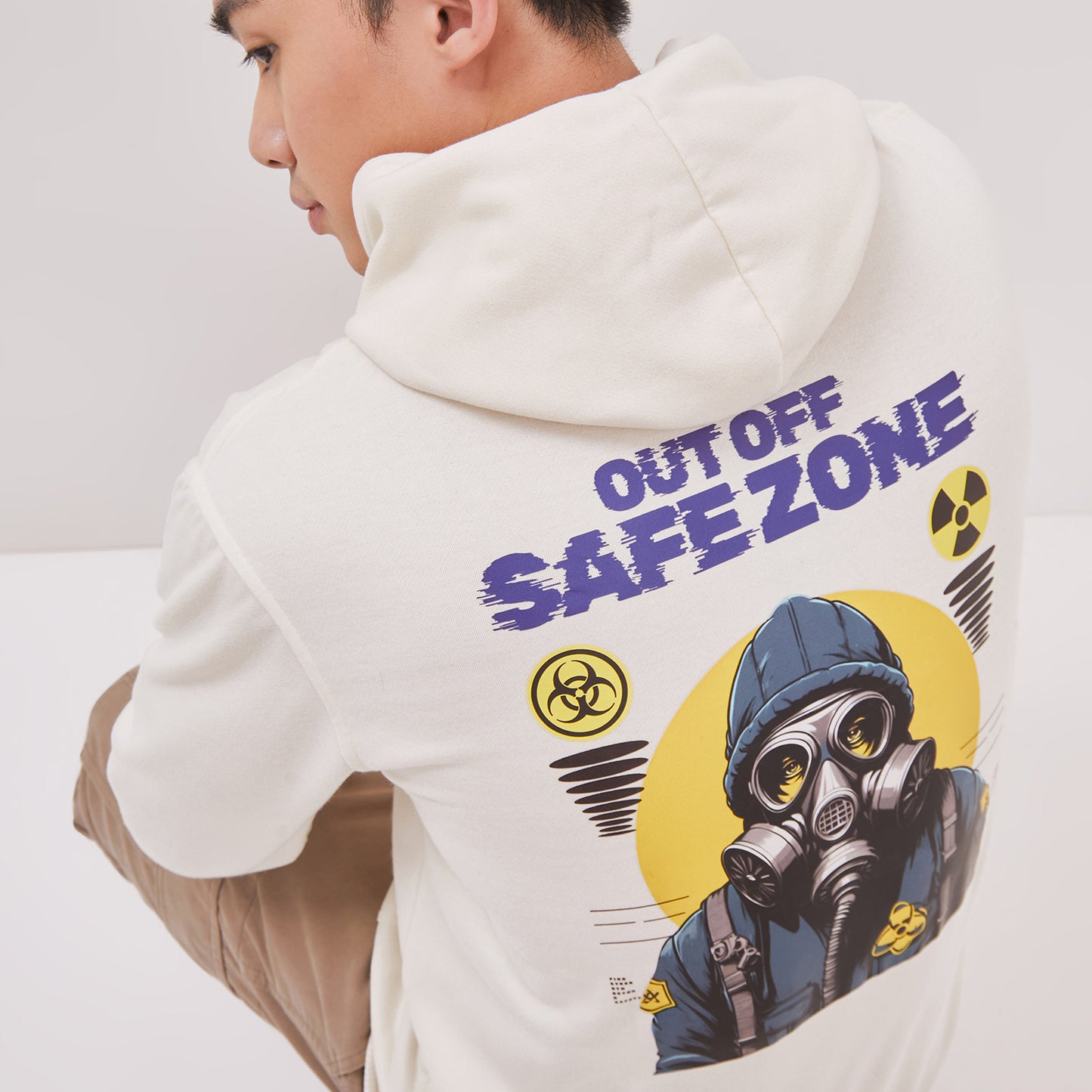 Odza Jaket Sweater Hoodie Pria Wanita Fleece Tebal Casual Street Style Printing Cream Safezone