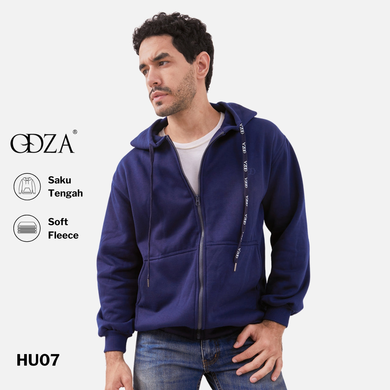 Odza Sweater Resleting Jaket Hoodie Unisex Pria Wanita Fleece Casual Style Navy