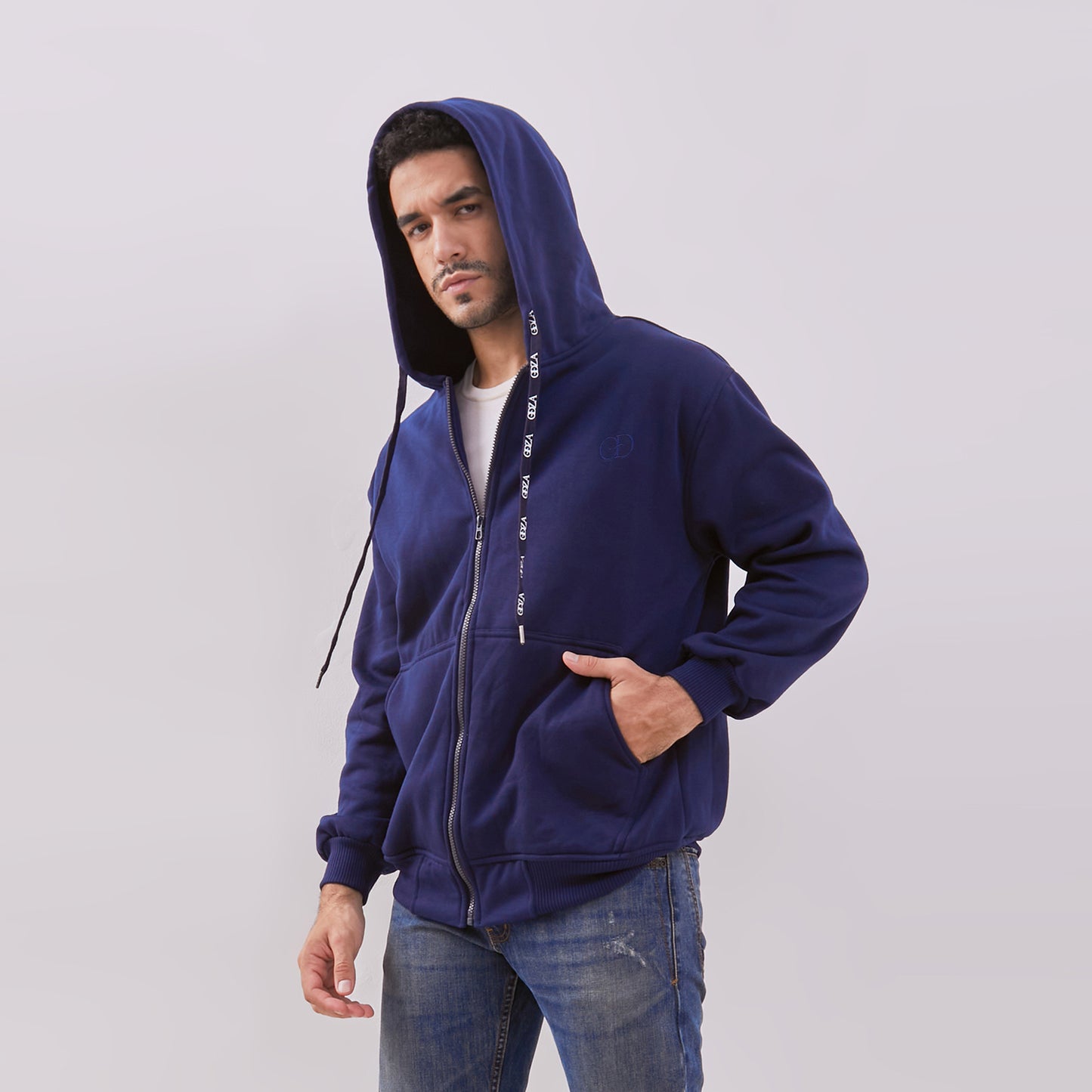 Odza Sweater Resleting Jaket Hoodie Unisex Pria Wanita Fleece Casual Style Navy