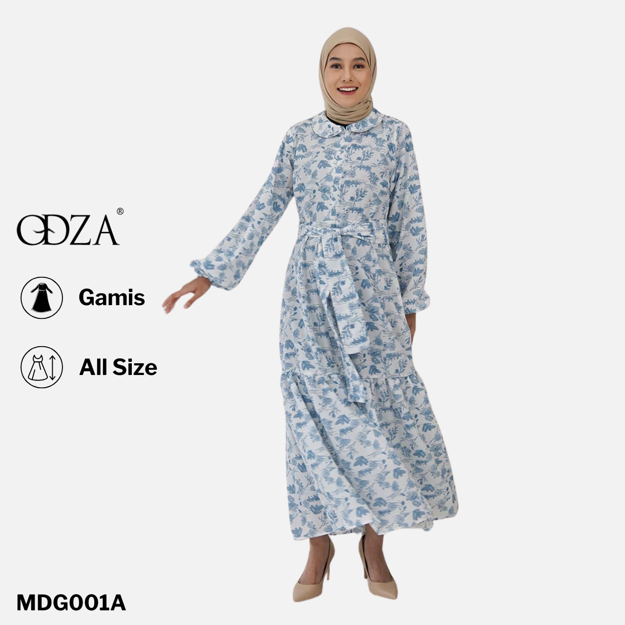 Odza Long Maxi Dress Muslimah Gamis Wanita Bunga Almaira