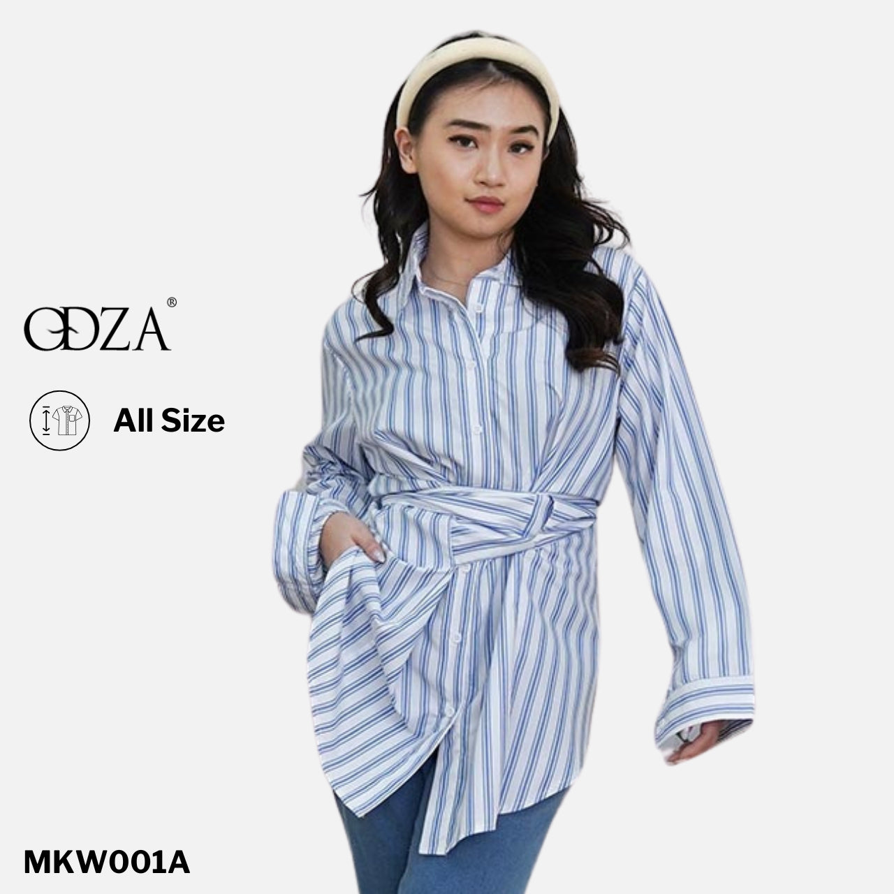 Kemeja Wanita Motif Garis Kekinian Lengan Panjang Oversize