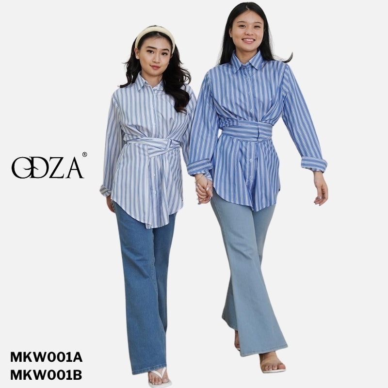 Kemeja Wanita Motif Garis Kekinian Lengan Panjang Oversize